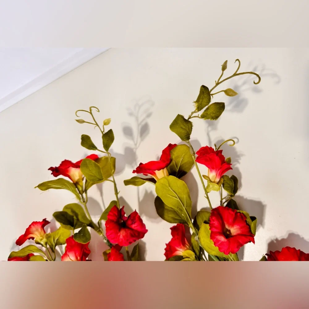 5 Red Petunia Flower Stems Floral Arrangement Faux Flowers LIFELIKE Garland